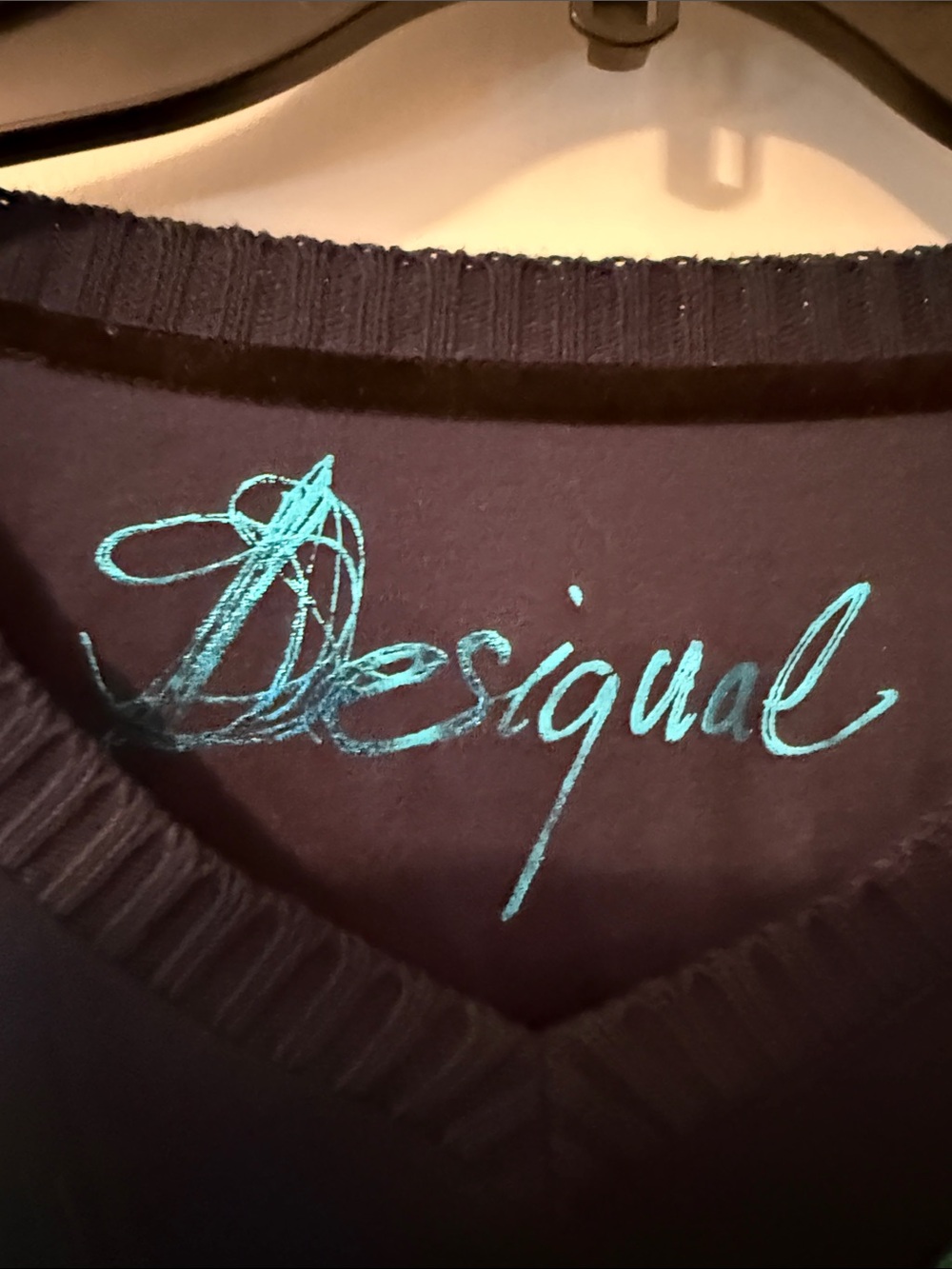 Desigual Navy Long-Sleeve V-Neck Top with Teal & Green Mandala (euro XL) - Picture 2 of 4